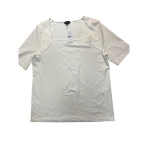 Ann Taylor Factory Women White Square Neck Short Sleeve Top Size Large